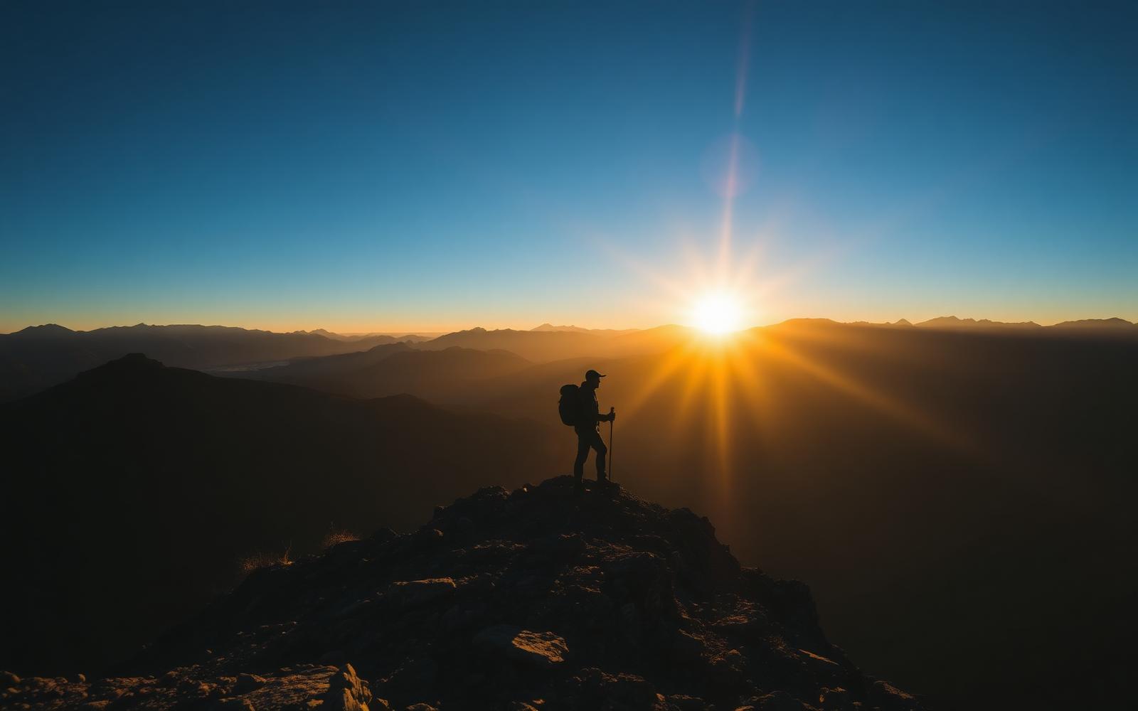 Hiker silhouette on a Colorado mountain ridge at sunrise